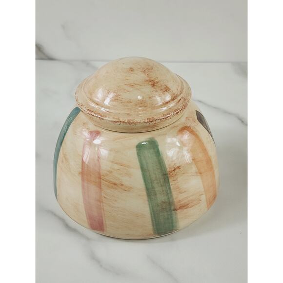 Oneida Teramo Stripes Creamer & Sugar Bowl w/ Lid Stoneware Glazed 1999 Vintage - Picture 2 of 14